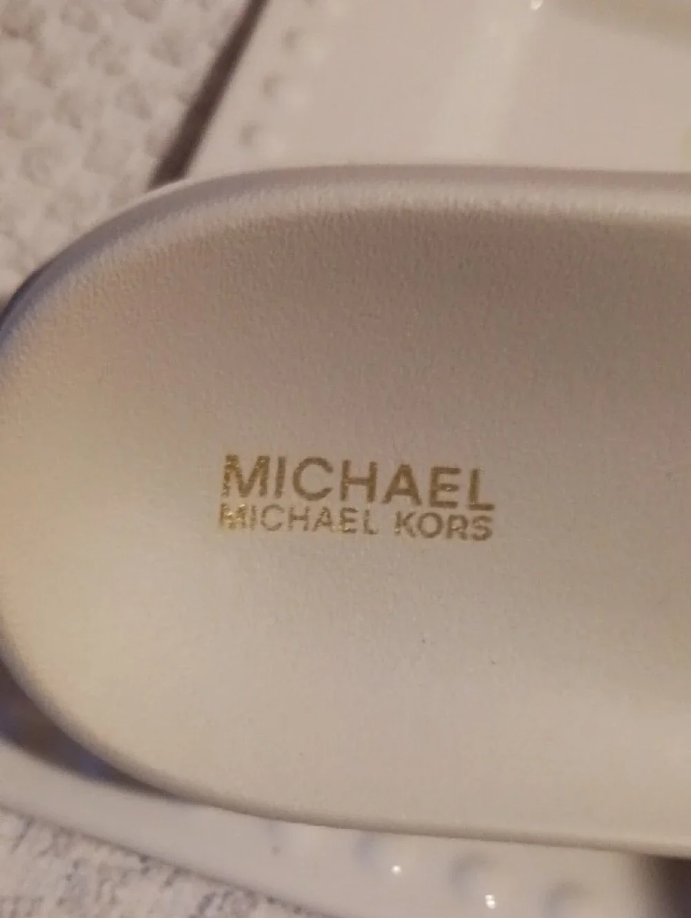 Michael Kors Beige Monogram Slide Sandals with Gold Accents ⚜️